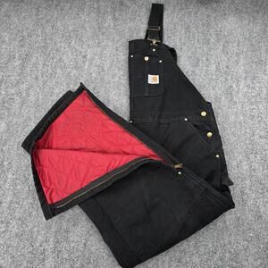 Carhartt Bib Overalls Mens 46x30 Black Duck Insulated Double Knee USA R02 BLK